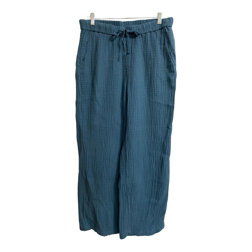 Eileen Fisher Pants Womens Medium Teal Blue Organic Cotton Gauze Drawstring